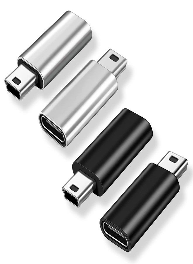 AreMe Mini USB 2.0 to USB C Adapter (4 Pack), USB Type C Female to Mini USB Male Converter Connector for Digital Camera, MP3 Players, Dash Cam, GPS Receiver and More (Black+Silver) - Image 1